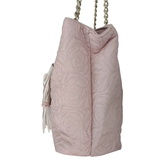 Vintage Women's Betsy Johnson Pink Rose Flower Shoulder Tassels Gold Chain - Picture 9 of 16